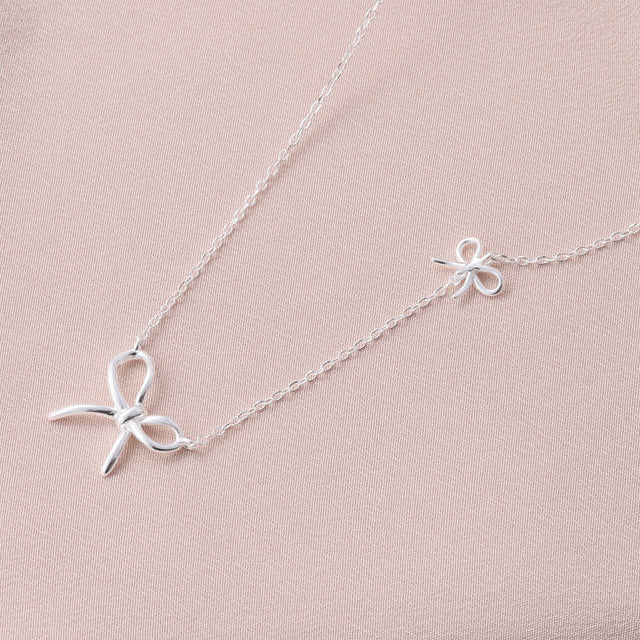 Silver Two Bows Necklace