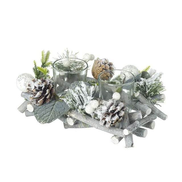 Winter Foliage Double Tea Light Center Piece