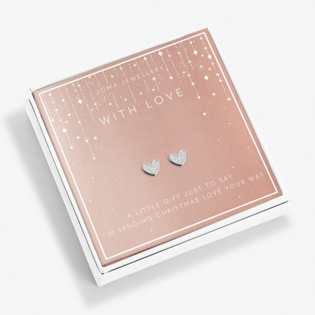 With Love Christmas Heart Stud Earrings in Gift Box