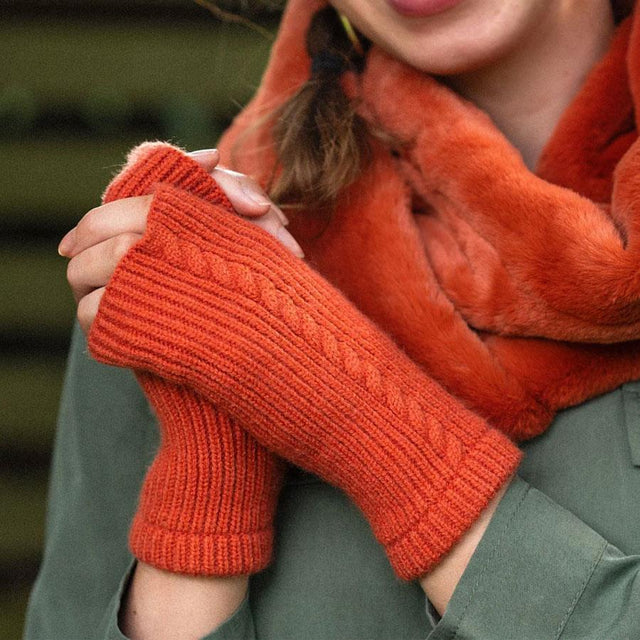 Burnt Orange Ruby Fingerless Gloves