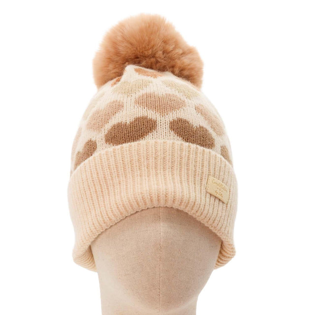 Taupe Hearts Pompom Hat