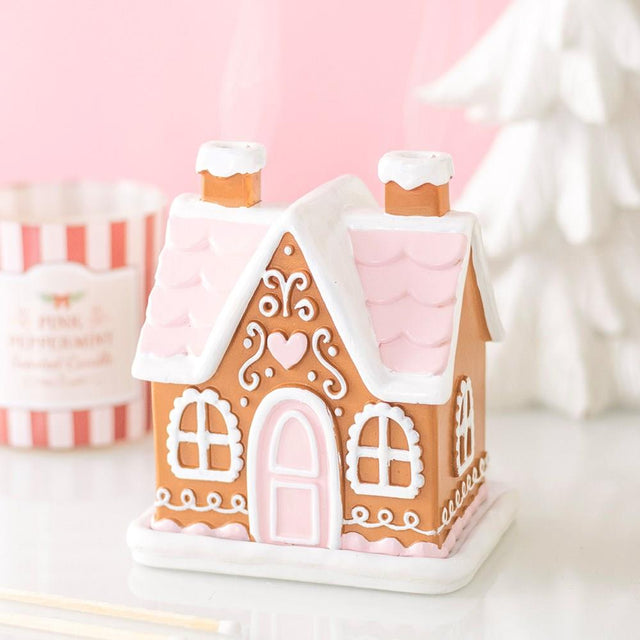 Pink Gingerbread House Incense Cone Burner