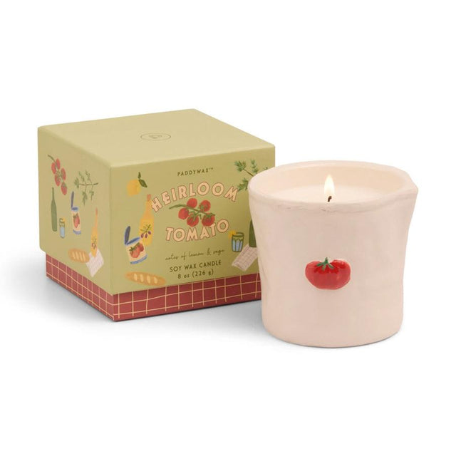 Heirloom Tomato Embossed Ceramic Candle in Gift Box Close Up