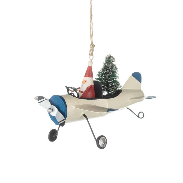 Santa with Christmas Tree Flying a Plane Hanging Decoration