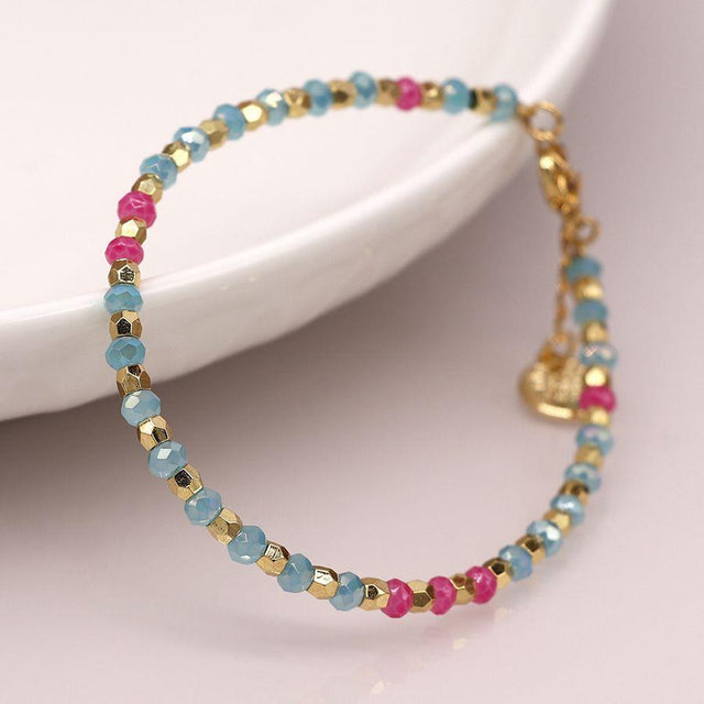 Pom Boutique Aqua & Pink Glass Bead Bracelet Close Up