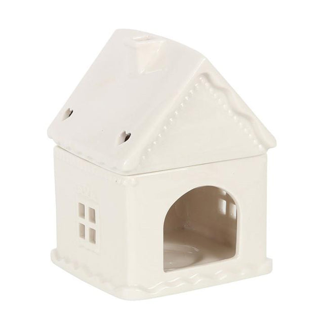 White Christmas Gingerbread House Oil Burner Back Facing