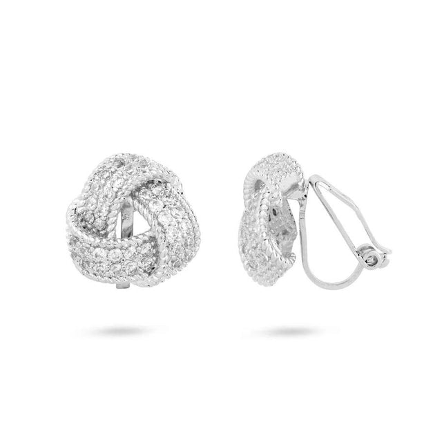 Silver Crystal Knot Clip On Earrings