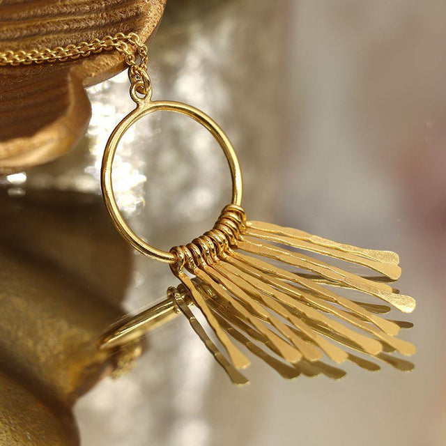 Aureus 14k Gold Plated Hoop Drop Pendant with Decorative Strands