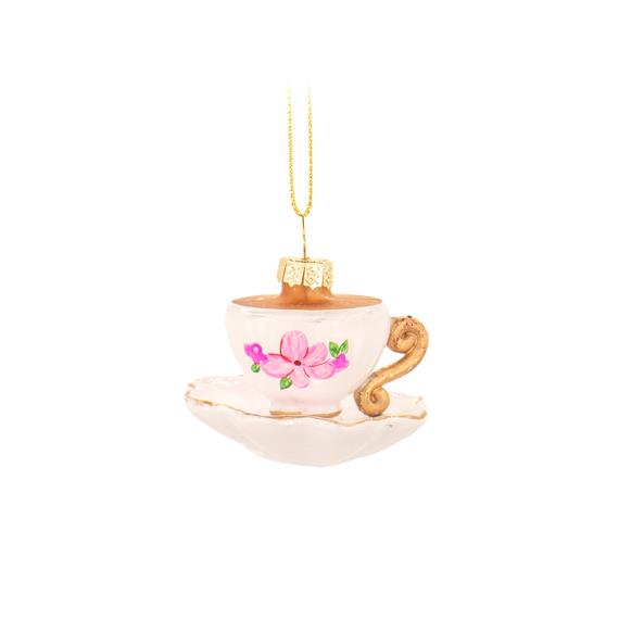 Teacup ornament with floral design 