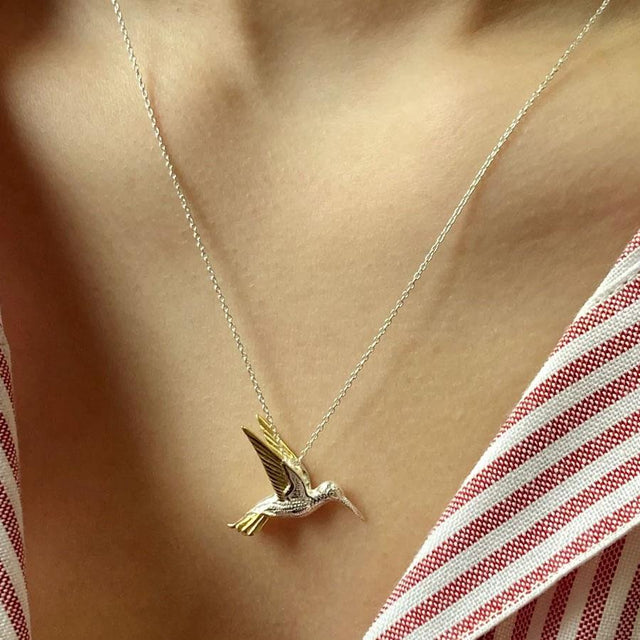 Gold and Silver Hummingbird Pendant Necklace