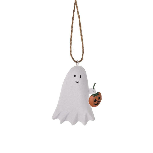 Ghost with Pumpkin Metal Hanging Decoration