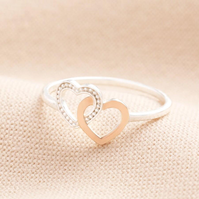 Double Gemstone Heart Ring in Rose Gold - Size S/M