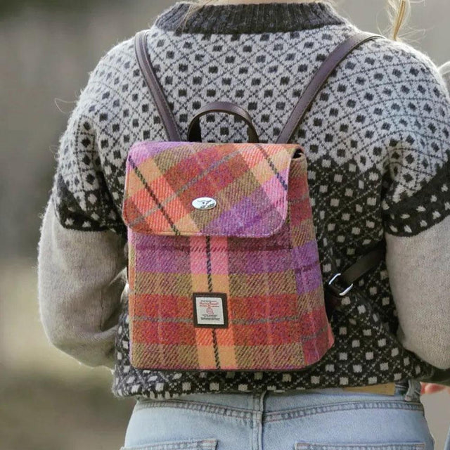 Tummel Harris Tweed Mini Backpack in Peach and Purple