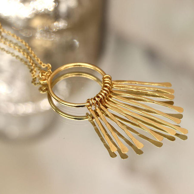 Aureus 14k Gold Plated Hoop Drop Pendant with Decorative Strands