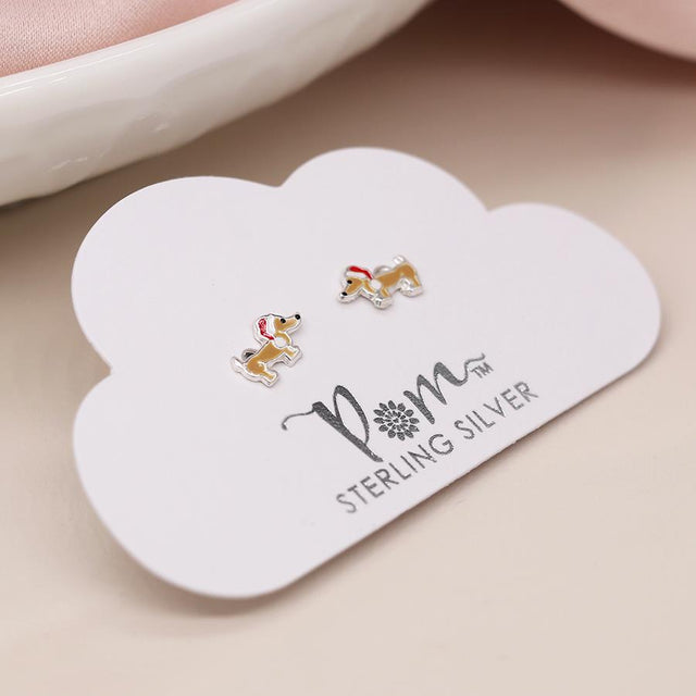 Silver Christmas Dachshund Mini Stud Earrings