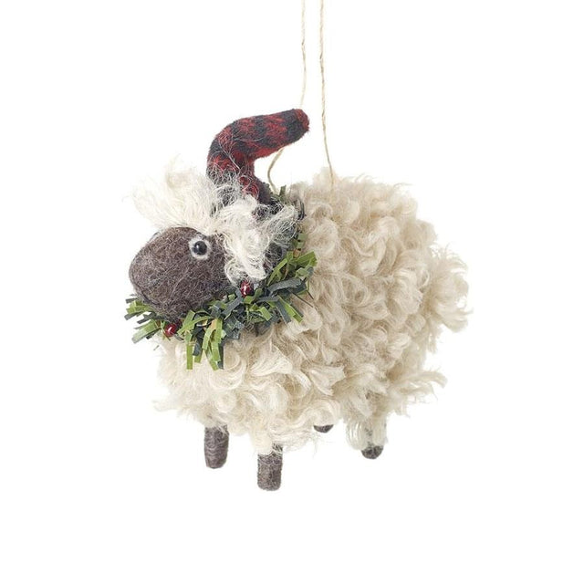 Woolly Sheep with Wreath Hanging Decoration