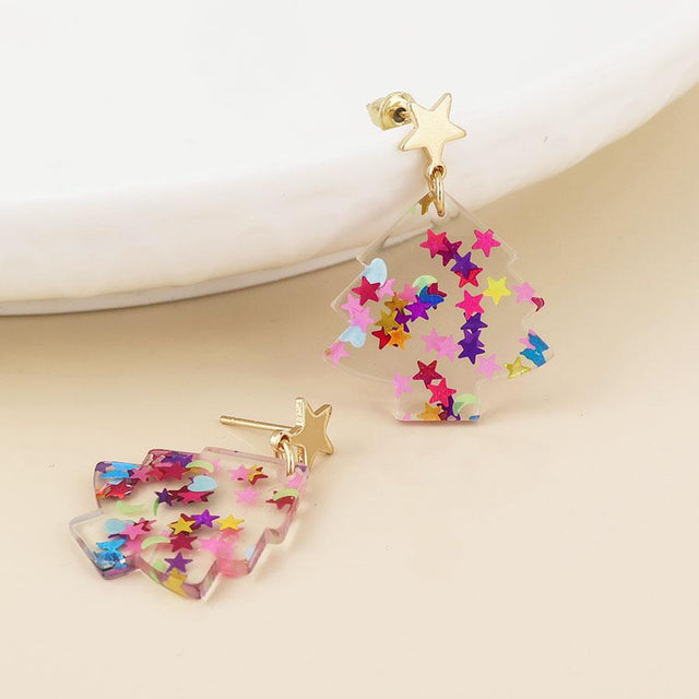 Star Confetti Christmas Tree Earrings
