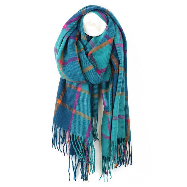 Teal Blue and Purple Check Scarf
