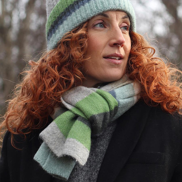 Denim, Grey and Green Mix Multi Stripe Scarf