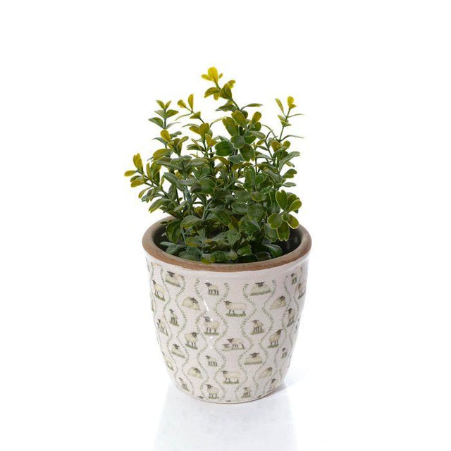 Sheep Round Stoneware Plant Pot