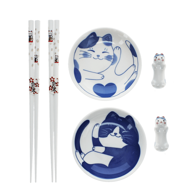 Cat Chopsticks, Rests and Dipping Bowls Set