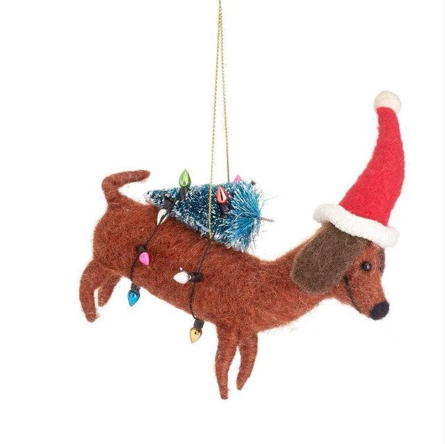 Sass & Belle Sausage Dog with Tree Felt Hanging Decoration