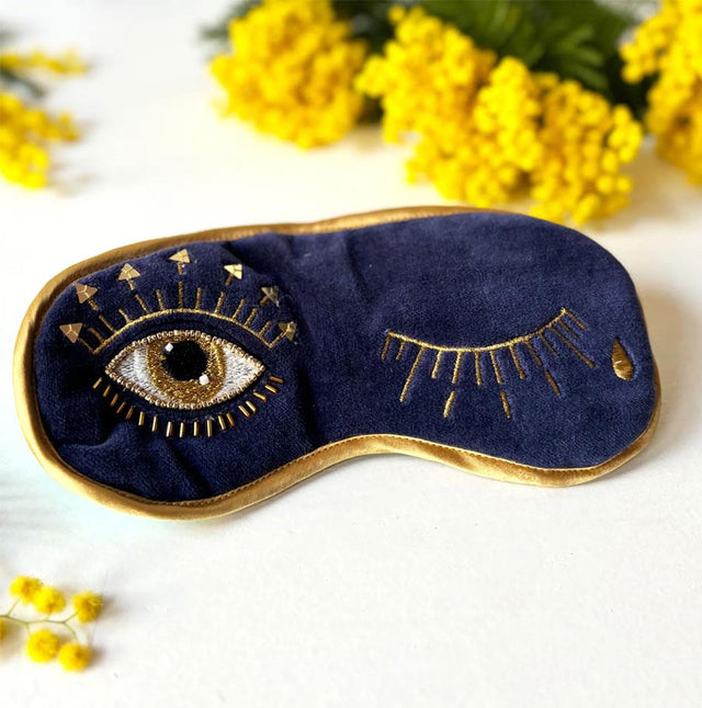 Navy Blue and Gold Eye Embroidered Sleep Mask