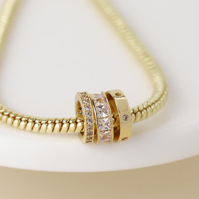 Faux Gold Triple Mini Crystal Rings Bracelet Close Up