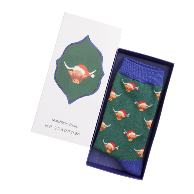 Christmas Highland Cows Men's Matchbox Socks