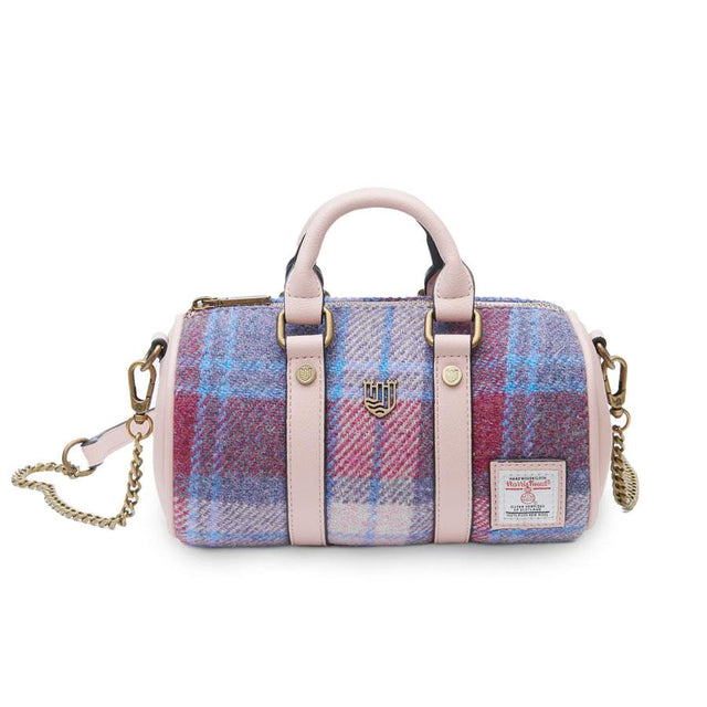 Islander Harris Tweed Mini Duffel Bag in Pink and Blue Tartan