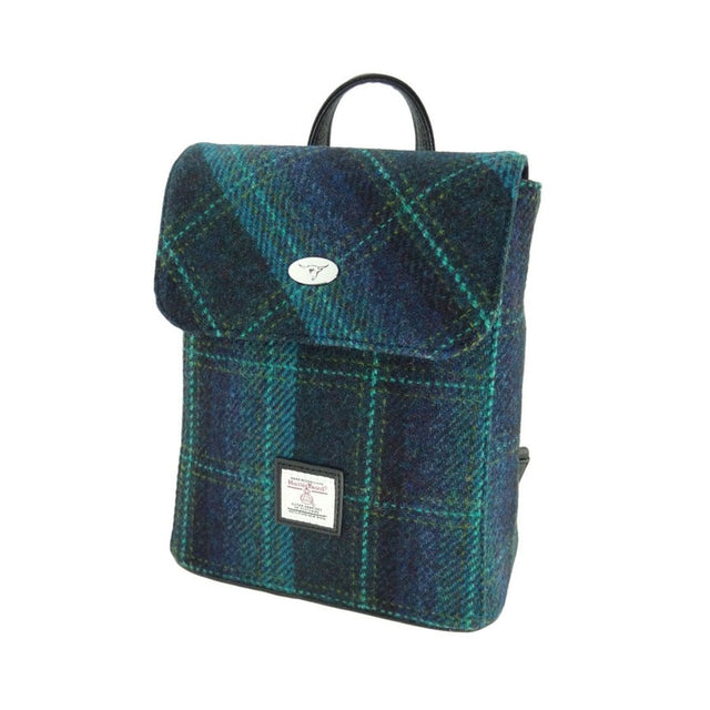 Harris Tweed Tummel Mini Backpack in Blue with Turquoise Overcheck