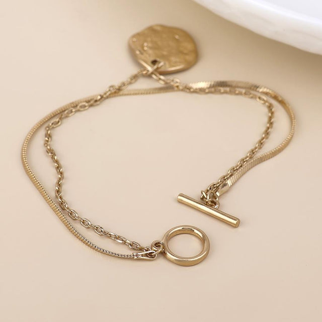 Worn Gold Solstice Eclipse Double Chain Bracelet