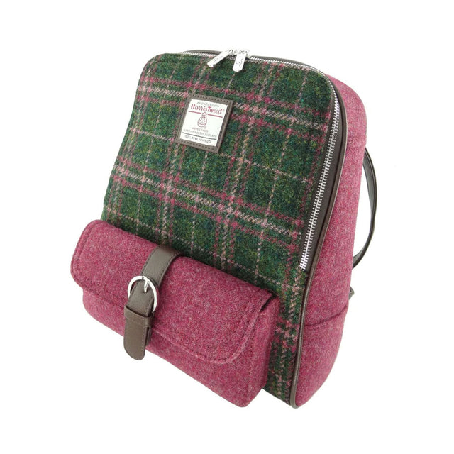 Harris Tweed Naver Backpack in Dark Green and Plum Check