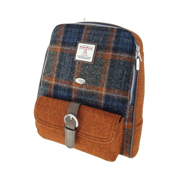 Harris Tweed Naver Backpack in Grey with Rust Overcheck