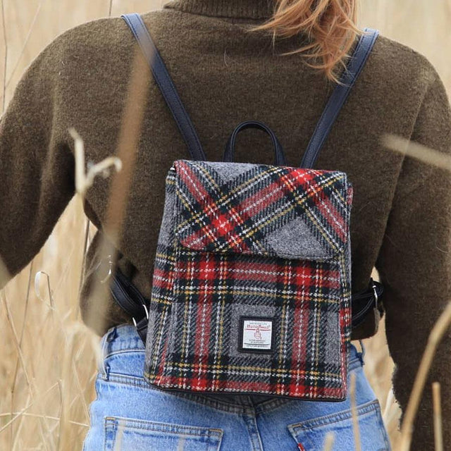 Grey & Red Tartan Harris Tweed Tummel Mini Backpack