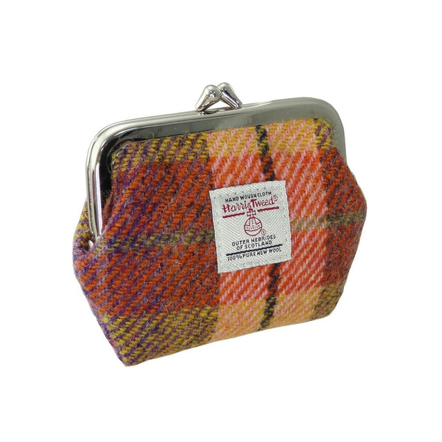 Harris Tweed Eigg Clasp Purse in Peach and Purple Tartan