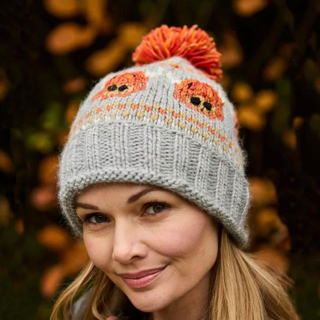 Highland Cow Merino Wool Bobble Hat Close Up