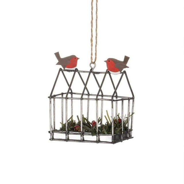 Robins On Green House Metal Hanging Decoration