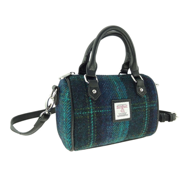 Harris Tweed Kilbride Mini Bowling Bag in Blue with Turquoise Overcheck
