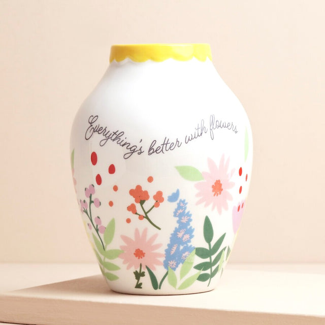 Lisa Angel Better with Flowers Floral Ceramic Quote Vase Close Up