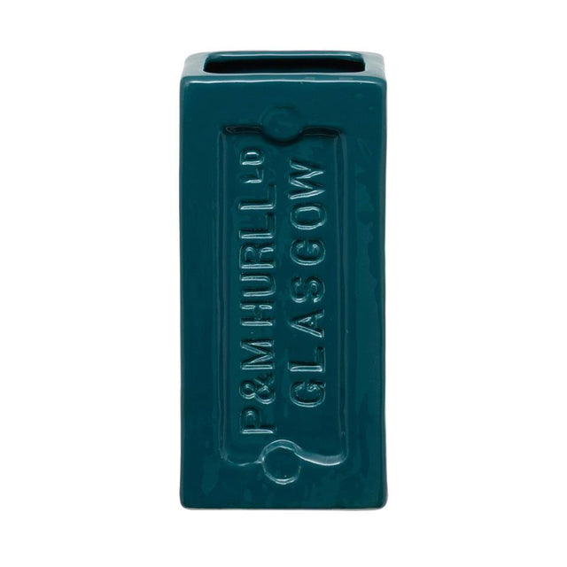 Teal Glasgow Brick Vase front view on white background 