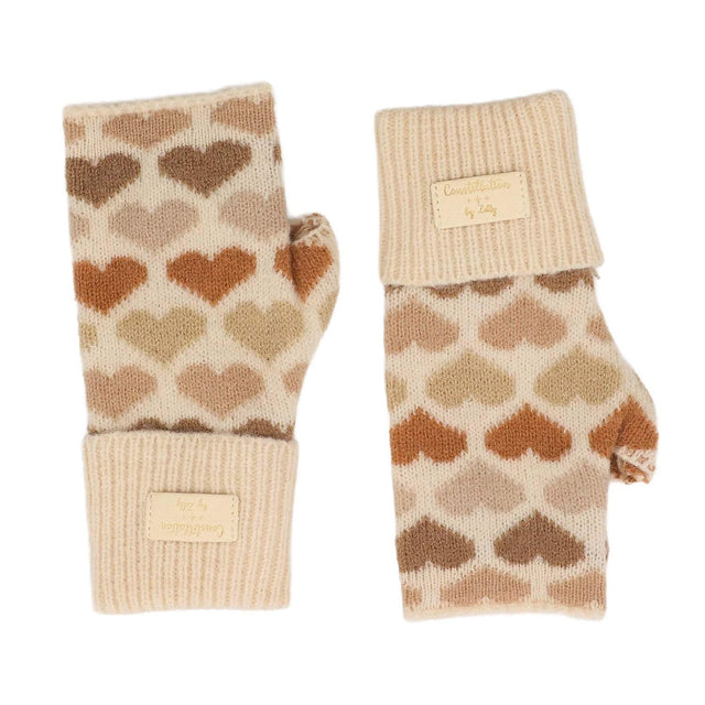 Taupe Hearts Fingerless Gloves