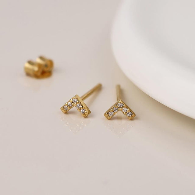 Gold Crystal V Stud Earrings