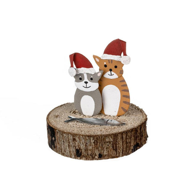 Mini Christmas Cats and Fish Standing Decoration