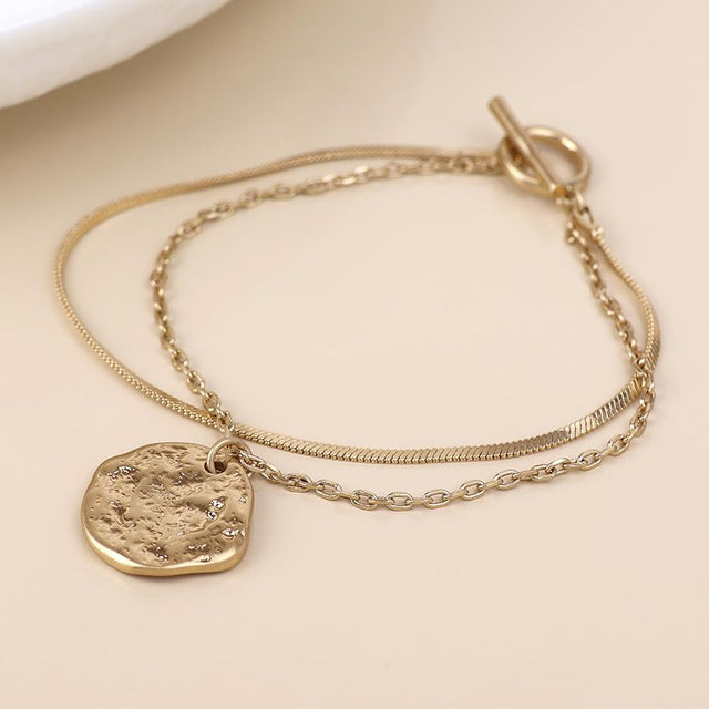 Worn Gold Solstice Eclipse Double Chain Bracelet