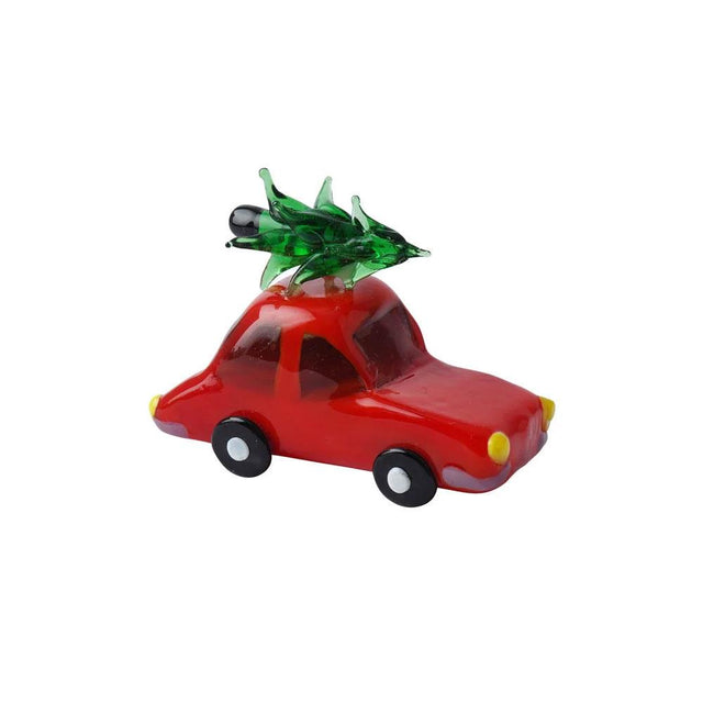 Red Car with Tree Mini Glass Figurine