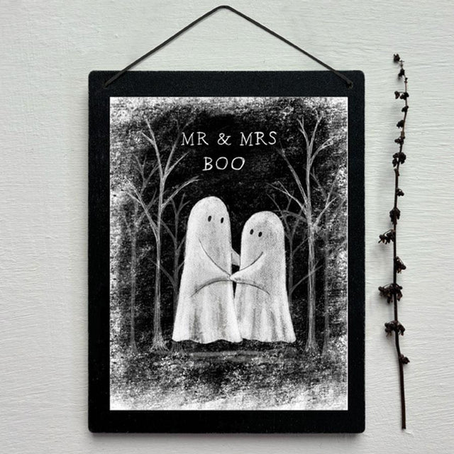 Mr & Mrs Boo Ghosts Hanging Sign