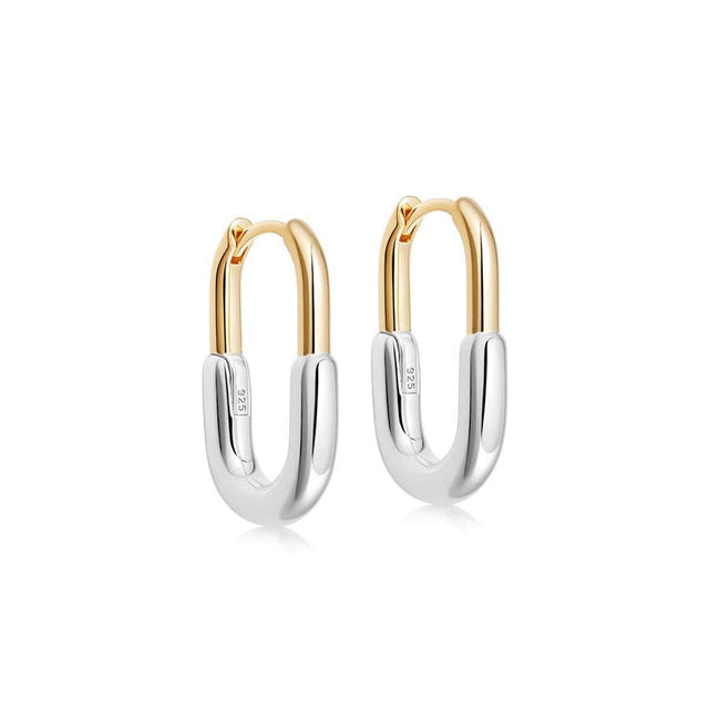 Gold Trip Two Tone Oval Hoop Earrings Close Up