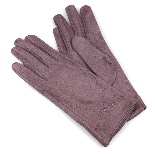 Mauve Faux Suede Panel Stitch Detail Gloves
