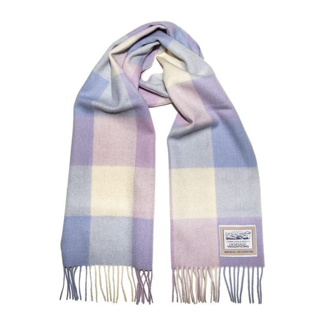 Lilac Blushed Tartan Check Wool Scarf